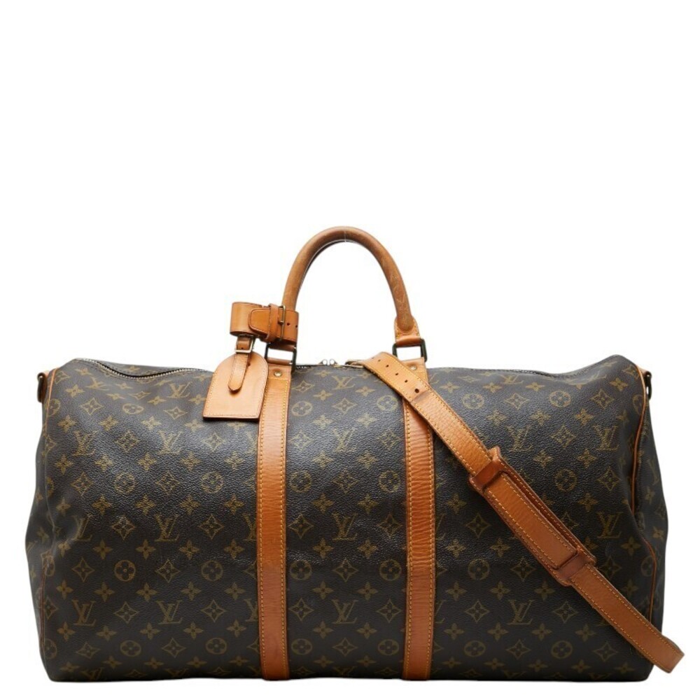 Louis Vuitton Monogram Keepall Bandouliere Leather Shoulder Bag Travel Bag Brown